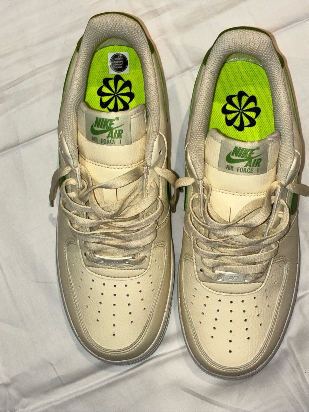 Nike Air Force 1 sneakers in cream and green